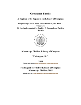 Grosvenor Family Papers [Finding Aid]. Library Of