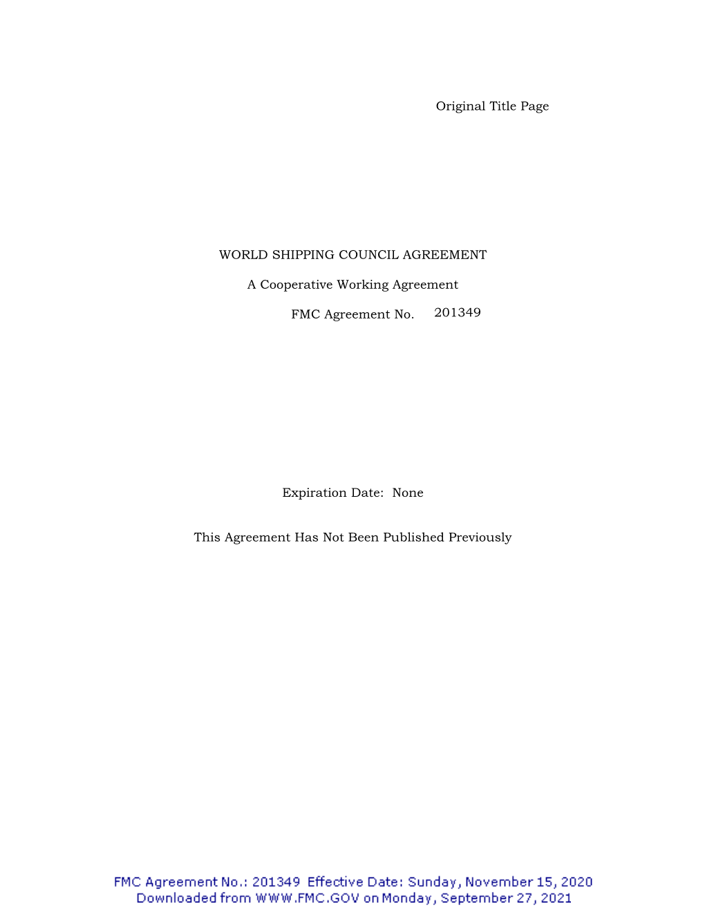 Original Title Page WORLD SHIPPING COUNCIL AGREEMENT A