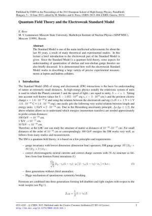 Quantum Field Theory and the Electroweak Standard Model