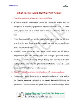 Bihar Specific Current Affair April 2020
