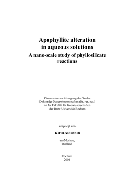 Apophyllite Alteration in Aqueous Solutions