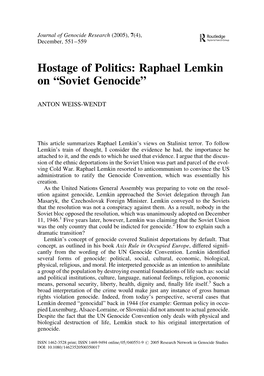 Raphael Lemkin on “Soviet Genocide”