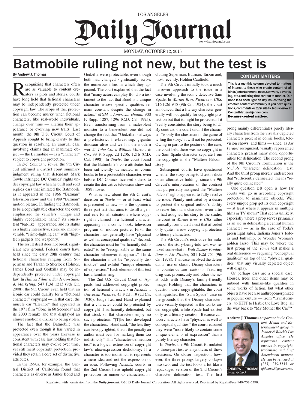Batmobile Ruling Not New, but the Test Is