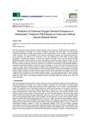 Prediction of Chemical Oxygen Demand Emissions in Wastewater Treatment Plant Based on Improved Artificial