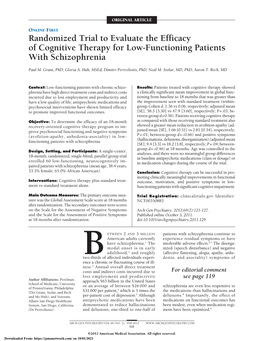 Randomized Trial to Evaluate the Efficacy of Cognitive Therapy for Low-Functioning Patients with Schizophrenia