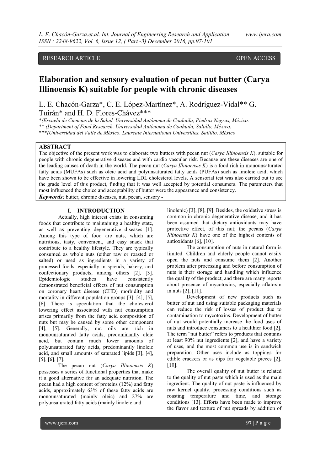 Elaboration and Sensory Evaluation of Pecan Nut Butter (Carya Illinoensis K) Suitable for People with Chronic Diseases