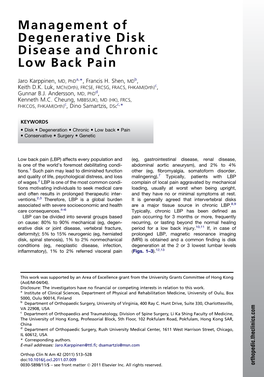 Management of Degenerative Disk Disease and Chronic Low Back Pain