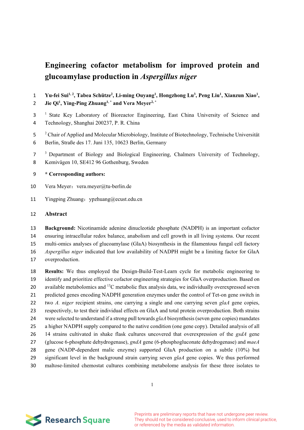 Engineering Cofactor Metabolism for Improved Protein and Glucoamylase Production in Aspergillus Niger