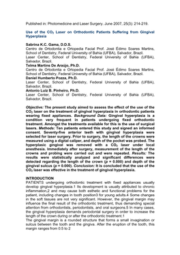 Use of the CO2 Laser on Orthodontic Patients Suffering from Gingival Hyperplasia