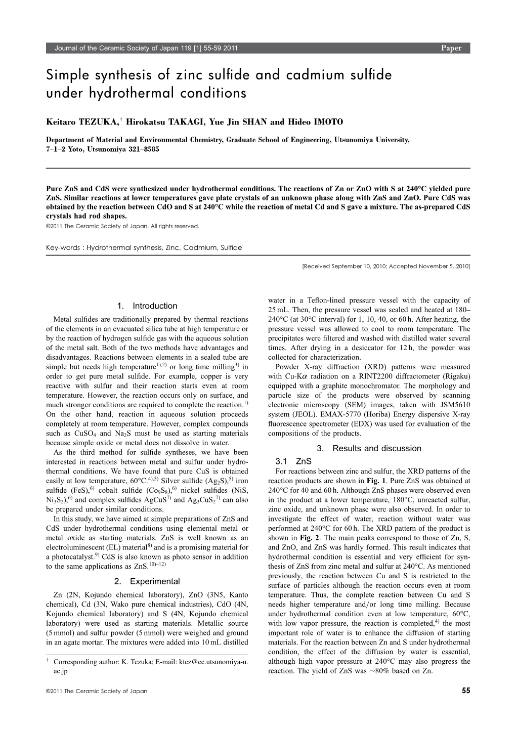 Simple Synthesis of Zinc Sulfide and Cadmium Sulfide Under