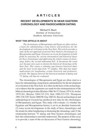 Recent Developments in Near Eastern Chronology and Radiocarbon Dating