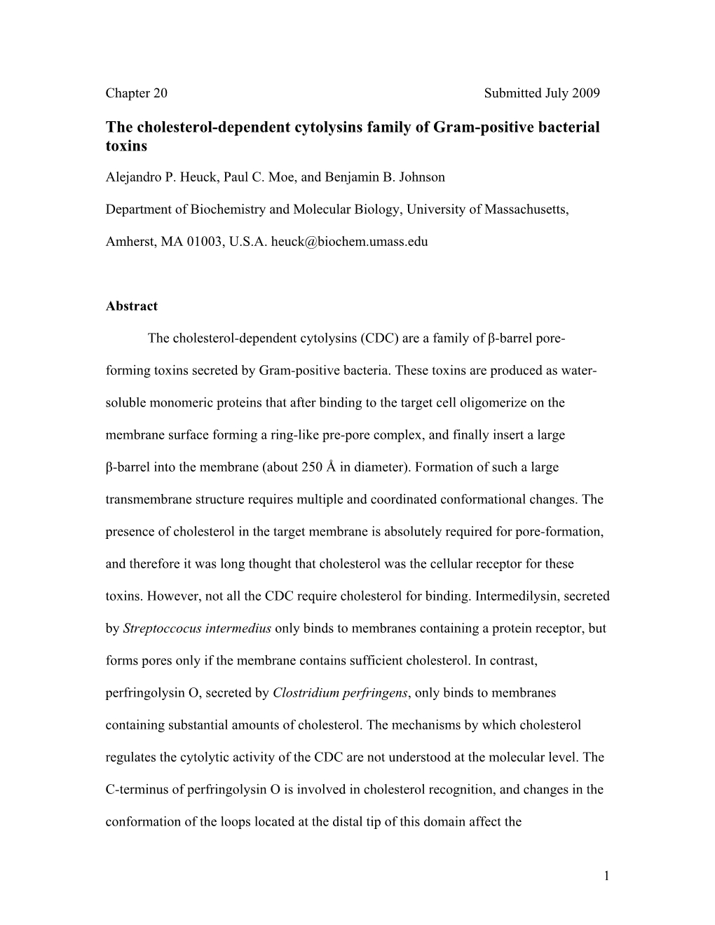 The Cholesterol-Dependent Cytolysins Family of Gram-Positive Bacterial Toxins