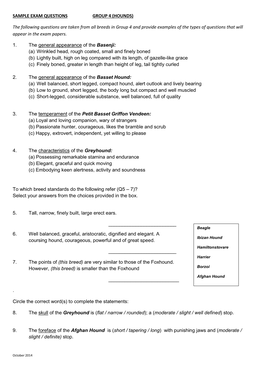 Sample Exam Questions Group 4 (Hounds)