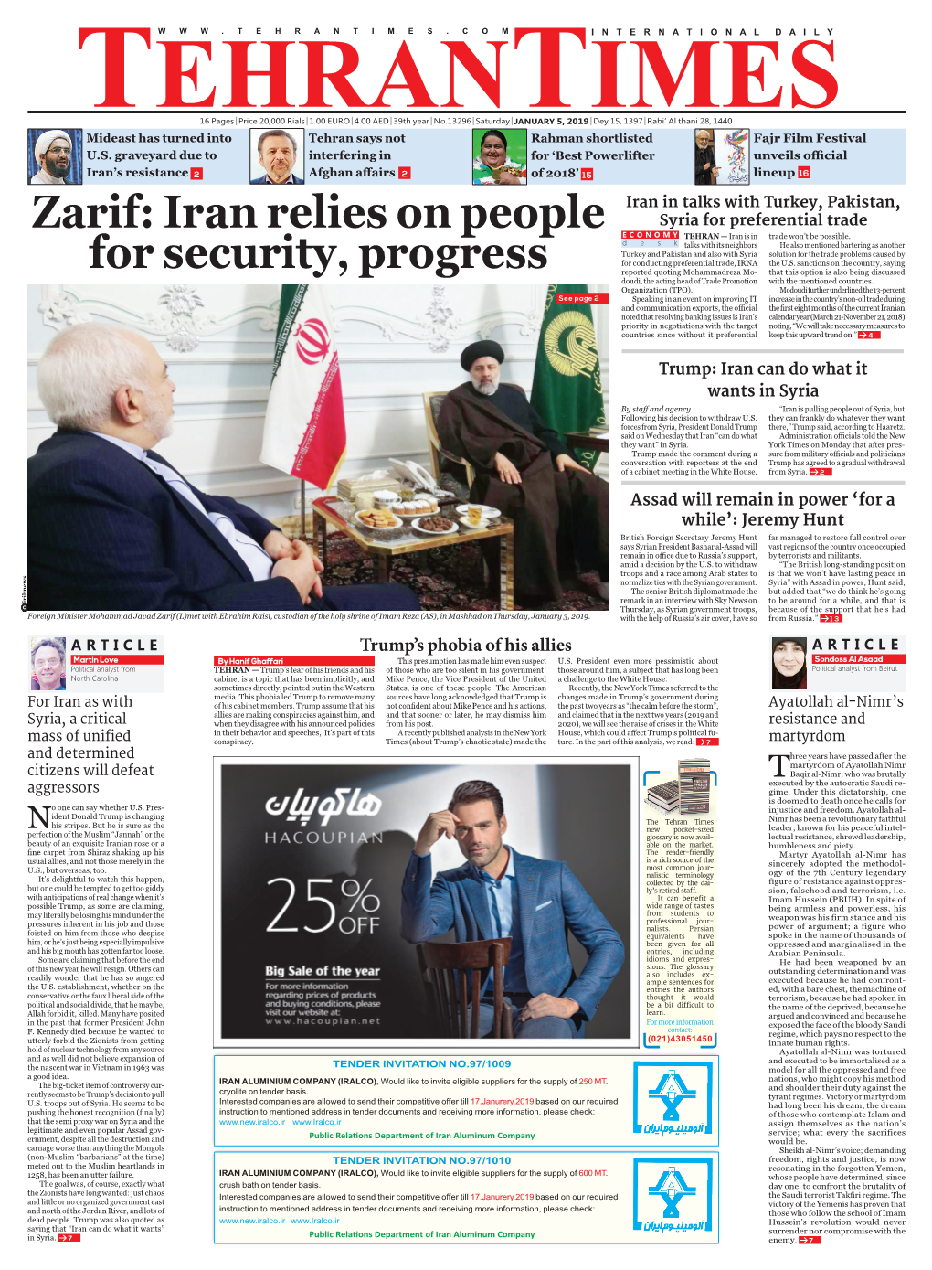 Zarif: Iran Relies on People for Security, Progress