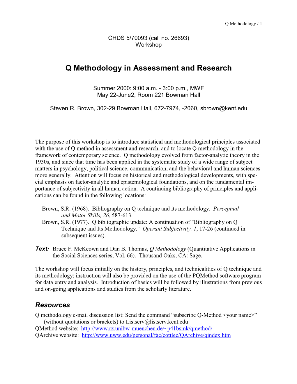 Q Methodology in Assessment and Research