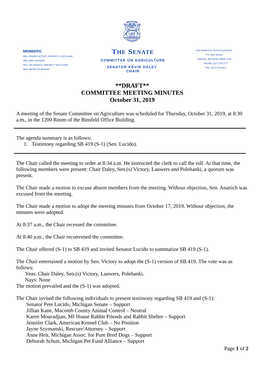 **DRAFT** COMMITTEE MEETING MINUTES October 31, 2019