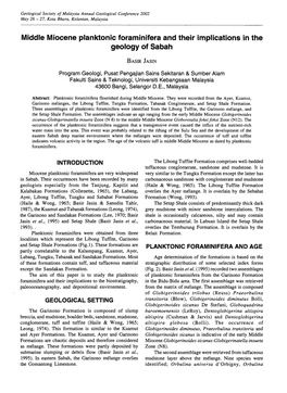 Middle Miocene Planktonic Foraminifera and Their Implications in the Geology of Sabah