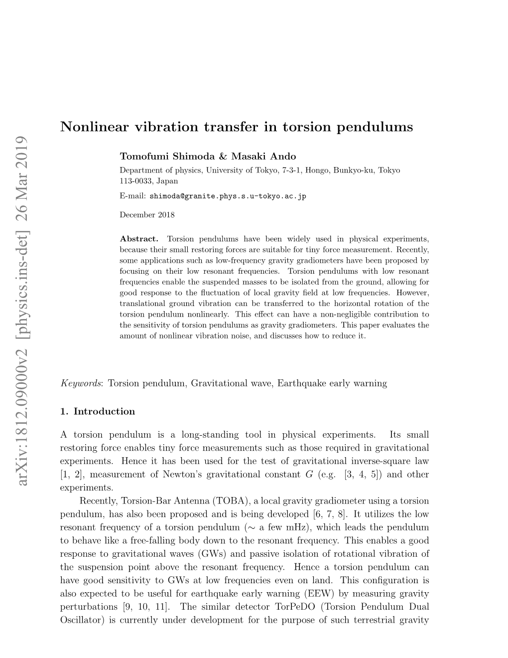 Nonlinear Vibration Transfer in Torsion Pendulums 2