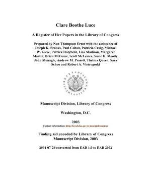 Papers of Clare Boothe Luce [Finding Aid]