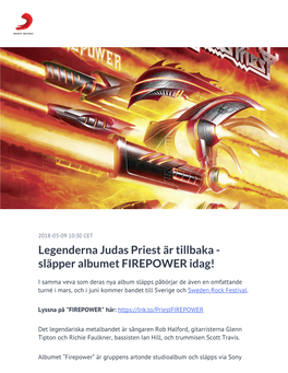 Legenderna Judas Priest Är Tillbaka - Släpper Albumet FIREPOWER Idag!
