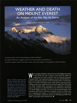 WEATHER and DEATH on MOUNT EVEREST an Analysis of the Into Thin Air Storm