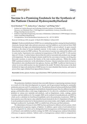 Sucrose Is a Promising Feedstock for the Synthesis of the Platform Chemical Hydroxymethylfurfural