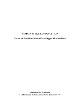 NIPPON STEEL CORPORATION Notice of the 96Th General Meeting of Shareholders