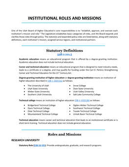 Institutional Roles and Missions