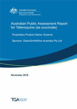 Australian Public Assessment Report for Tafenoquine (As Succinate)