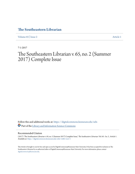 The Southeastern Librarian V. 65, No. 2