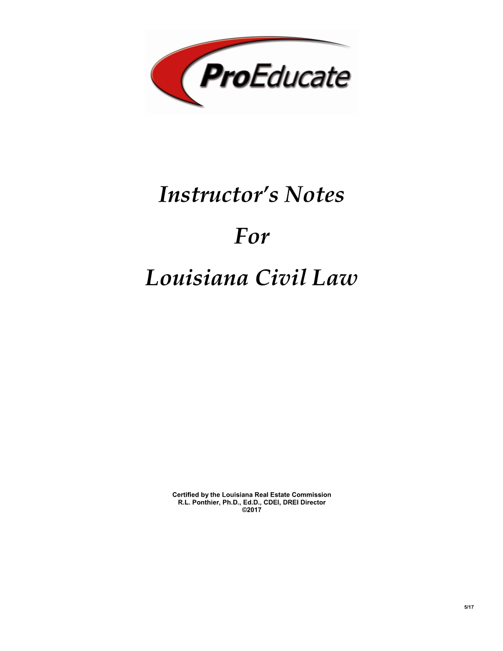 Instructor's Notes for Louisiana Civil