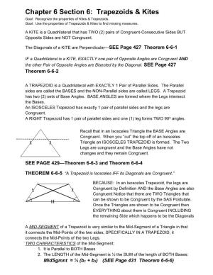 Chapter 6 Section 6: Trapezoids & Kites
