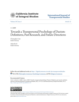 Towards a Transpersonal Psychology of Daoism: Definitions, Past Research, and Future Directions Christopher Cott Deakin University