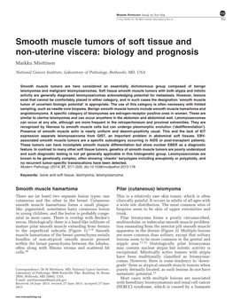 Smooth Muscle Tumors of Soft Tissue and Non-Uterine Viscera: Biology and Prognosis Markku Miettinen