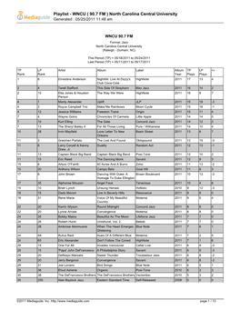 Playlist - WNCU ( 90.7 FM ) North Carolina Central University Generated : 05/25/2011 11:48 Am