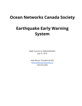 Ocean Networks Canada Society Earthquake Early Warning System