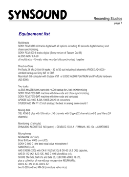 Equipement List