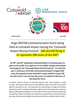 Huge RAF100 Commemorative Event Being Held at Cotswold Airport During the 'Cotswold Airport Revival Festival': 100 Aircraft