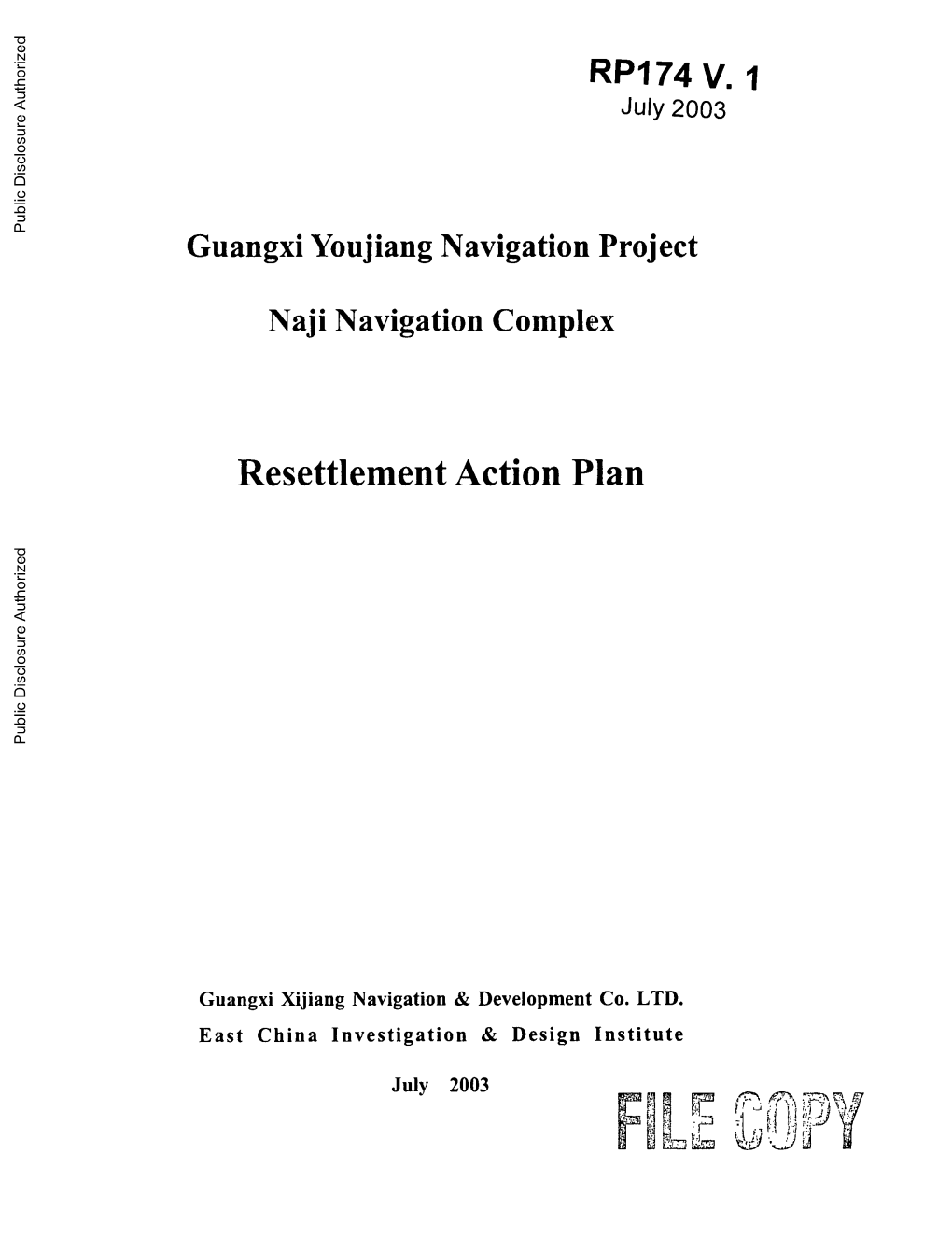 RP174 V. July 2003 Public Disclosure Authorized Guangxi Youjiang Navigation Project