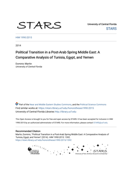 Political Transition in a Post-Arab Spring Middle East: a Comparative Analysis of Tunisia, Egypt, and Yemen