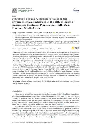 Evaluation of Fecal Coliform Prevalence and Physicochemical Indicators in the Eﬄuent from a Wastewater Treatment Plant in the North-West Province, South Africa