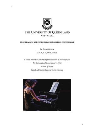Touch Divided: Artistic Research in Duo Piano Performance