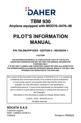 Tbm 930 Pilot's Information Manual