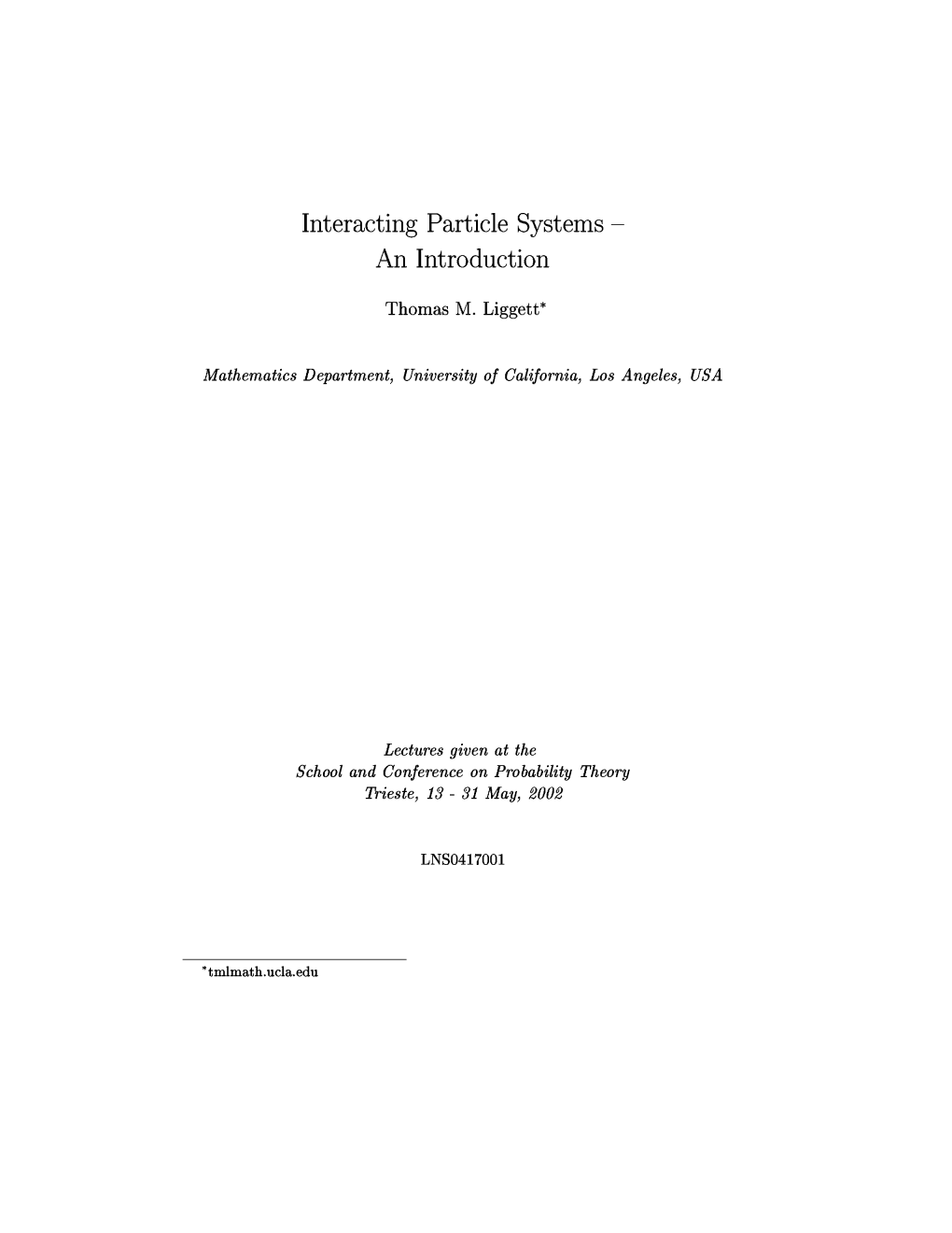 Interacting Particle Systems - an Introduction