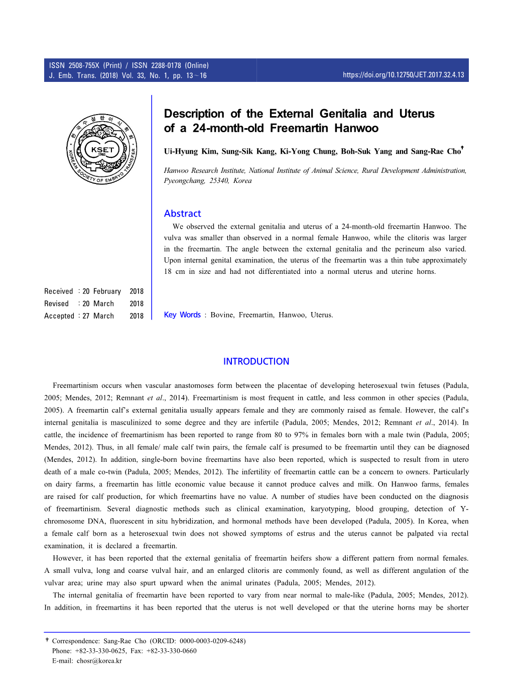 Description of the External Genitalia and Uterus of a 24-Month-Old Freemartin Hanwoo