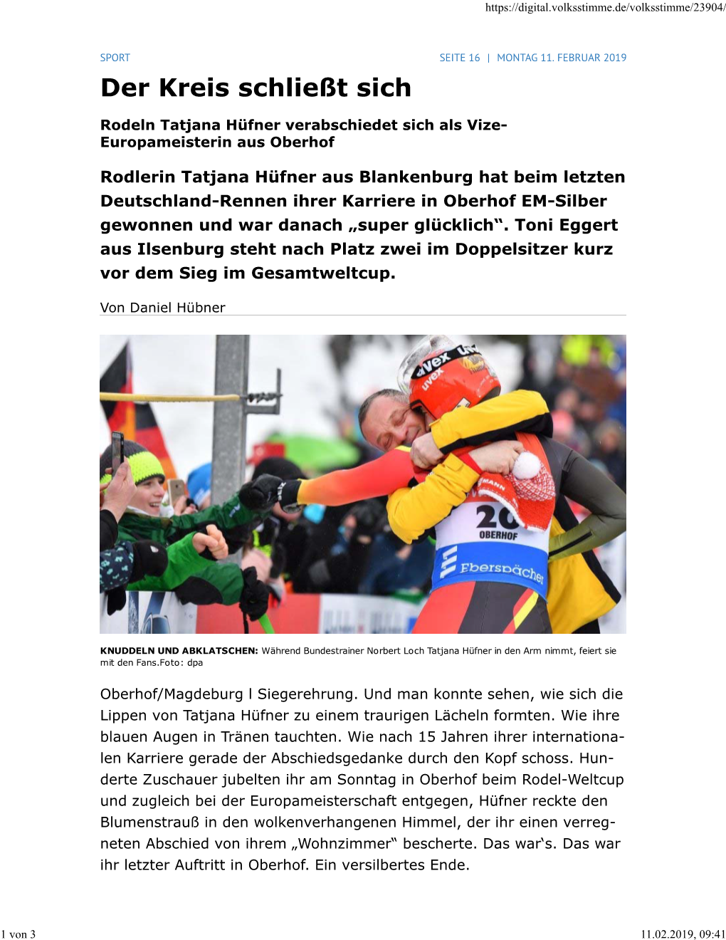 Rodlerin Tatjana Hüfner Aus Blankenburg Hat Beim Letzten Deutschland-Rennen Ihrer Karriere in Oberhof EM-Silber Gewonnen Und War Danach „Super Glücklich“