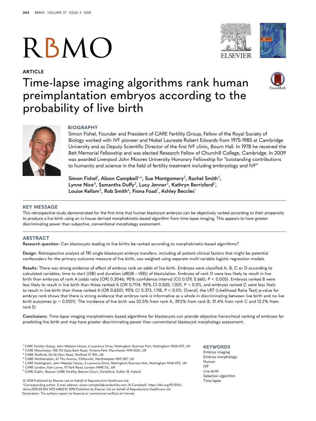 Time-Lapse Imaging Algorithms Rank Human Preimplantation Embryos According to the Probability of Live Birth