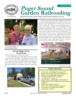 Puget Sound September 2021 Garden Railroading Official Newsletter of the Puget Sound Garden Railway Society
