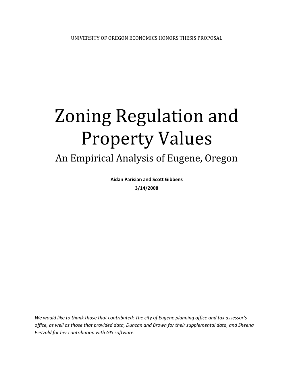 Zoning Regulation and Property Values an Empirical Analysis of Eugene, Oregon