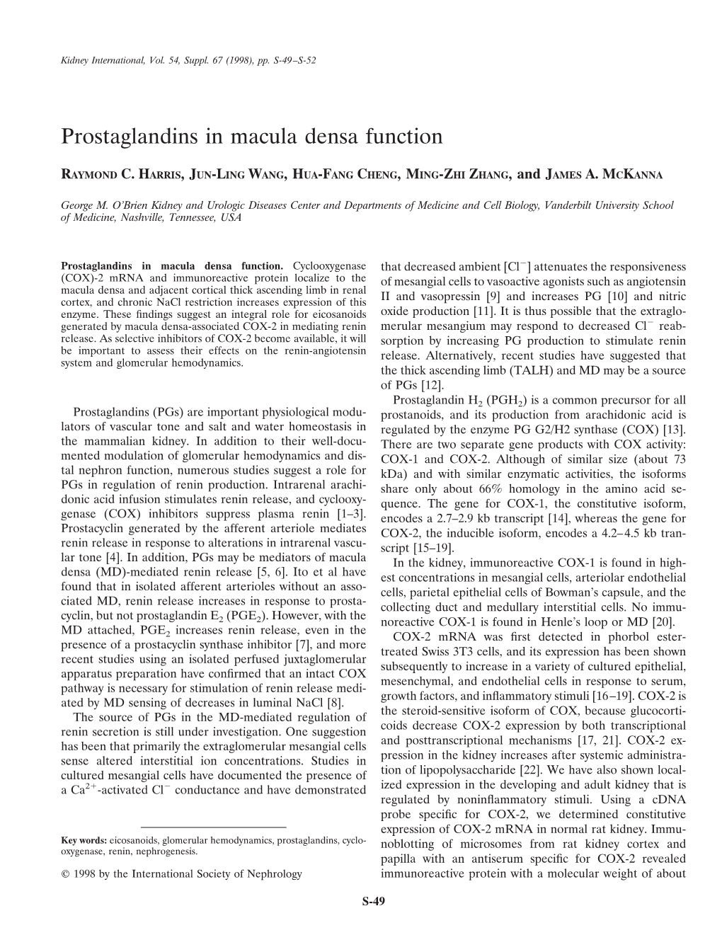 Prostaglandins in Macula Densa Function